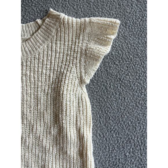 Design History Sweater Top Small Chunky Flutter Sleeve Crewneck Cream White - Picture 3 of 13